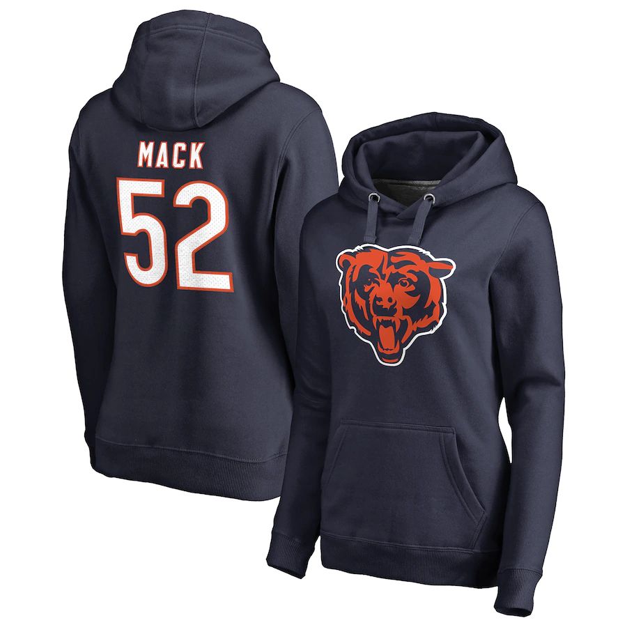 Women Chicago Bears 52 Khalil Mack NFL Pro Line by Fanatics Branded Navy Player Icon Name & Number Pullover Hoodie